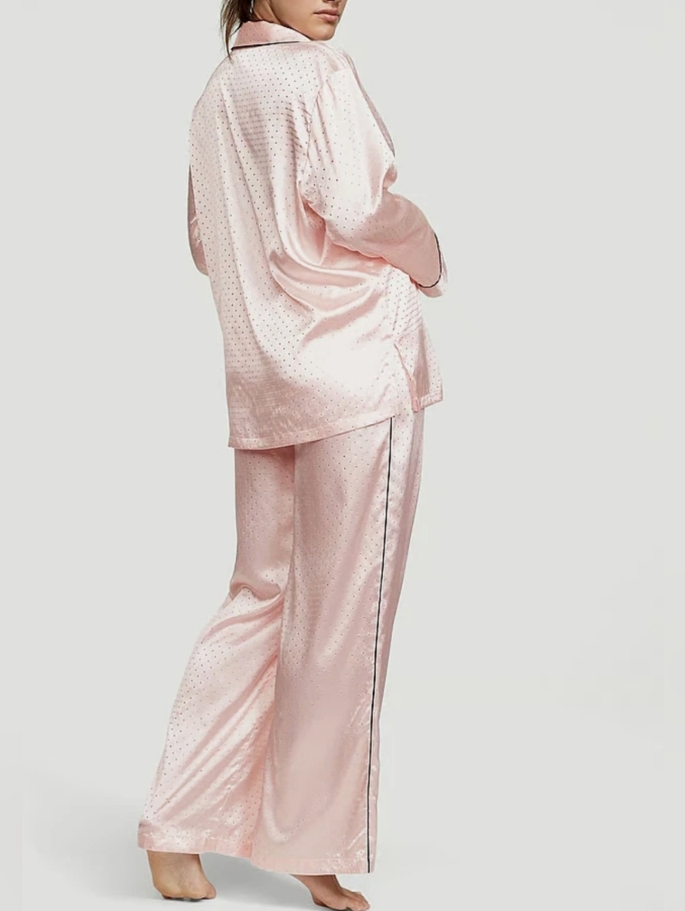 NWOT VICTORIA'S SECRET Dew Drop Satin Long Pajama Set Pink rhinestones. Size XXL - Picture 2 of 16